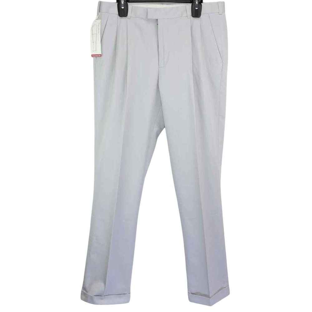Perry Ellis Dress Pants Mens 40x30 Grey NEW Pleated Tailored Fit Premium Twill